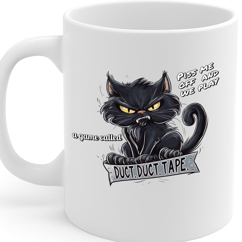 Funny Angry Black Cat Coffee Mug with “Duct Duct Tape” Quote – Hilarious Gift for Cat Lovers, Dishwasher & Microwave Safe, 325ml – MG6655