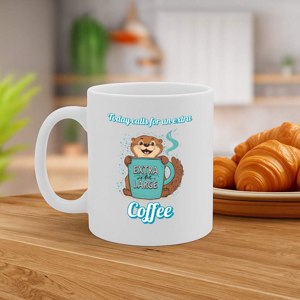 Today Calls for an Extra Extra Large Coffee - Cute Otter Holding Giant Coffee Mug – Whimsical Funny Animal Design – MG6653
