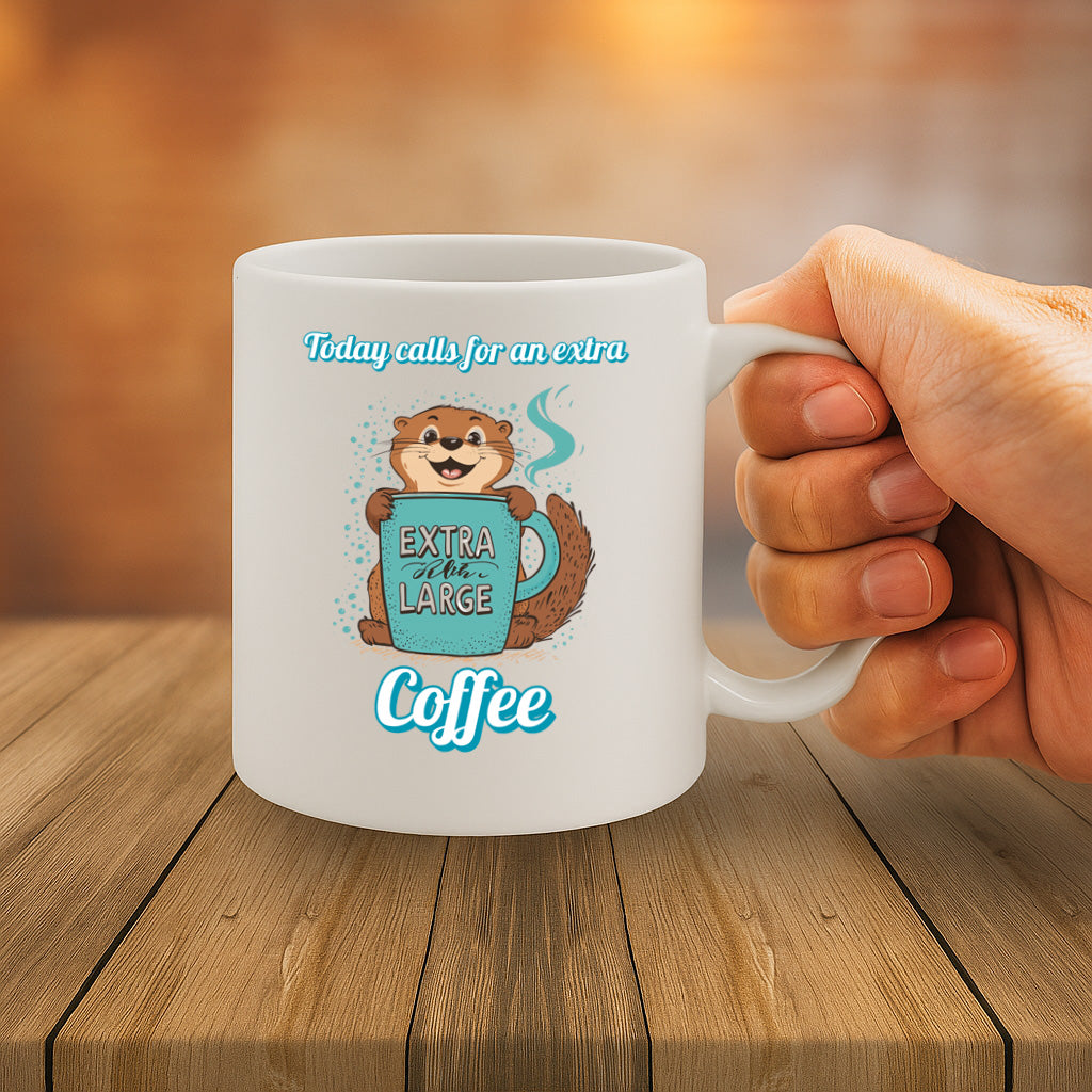 Today Calls for an Extra Extra Large Coffee - Cute Otter Holding Giant Coffee Mug – Whimsical Funny Animal Design – MG6653