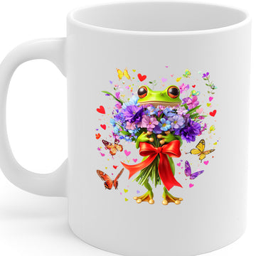 Whimsical Floral Frog Mug with Colorful Butterfly Design – 325ml Ceramic Coffee Cup with Large Handle, Dishwasher & Microwave Safe – MG6651