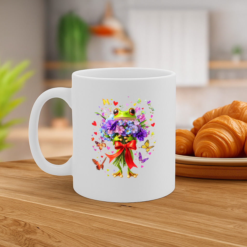 Whimsical Floral Frog Mug with Colorful Butterfly Design – 325ml Ceramic Coffee Cup with Large Handle, Dishwasher & Microwave Safe – MG6651