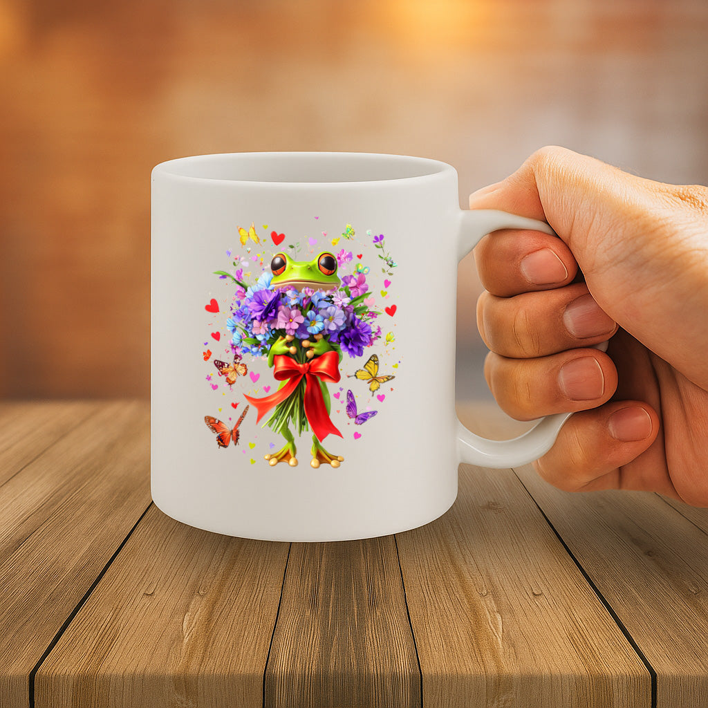 Whimsical Floral Frog Mug with Colorful Butterfly Design – 325ml Ceramic Coffee Cup with Large Handle, Dishwasher & Microwave Safe – MG6651