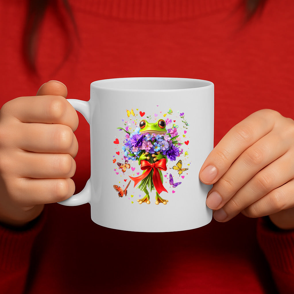 Whimsical Floral Frog Mug with Colorful Butterfly Design – 325ml Ceramic Coffee Cup with Large Handle, Dishwasher & Microwave Safe – MG6651