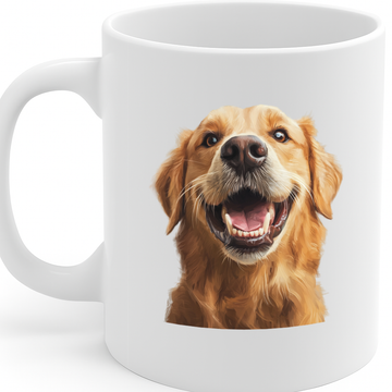 Adorable Smiling Golden Retriever Dog Mug with Vibrant Print – 11oz Ceramic Coffee Cup for Dog Lovers, Microwave & Dishwasher Safe – MG6645