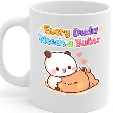 Cute Couple Ceramic Mug – 11oz White Coffee Cup, Dishwasher & Microwave Safe, "Every Dudu Needs a Bubu" Adorable Cartoon Bear Design, High Quality Print Durable Finish Gift for Birthdays, Christmas, – Design MG6816