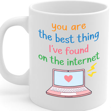 Cute Romantic Quote Ceramic Mug – 11oz White Coffee Cup, Dishwasher & Microwave Safe, “You Are the Best Thing I’ve Found on the Internet” Laptop Heart Design, High-Quality Gift for Birthdays, Christmas, Holidays,  – Design MG6818
