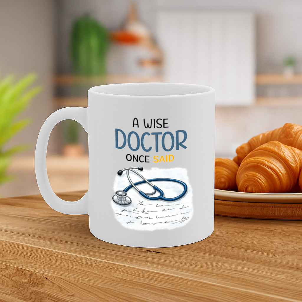 Funny Doctor Quote Ceramic Mug – 11oz White Coffee Cup, , "A Wise Doctor Once Said" Stethoscope Medical Design,  Durable Finish Gift for Birthdays, Christmas,  – Design MG6830
