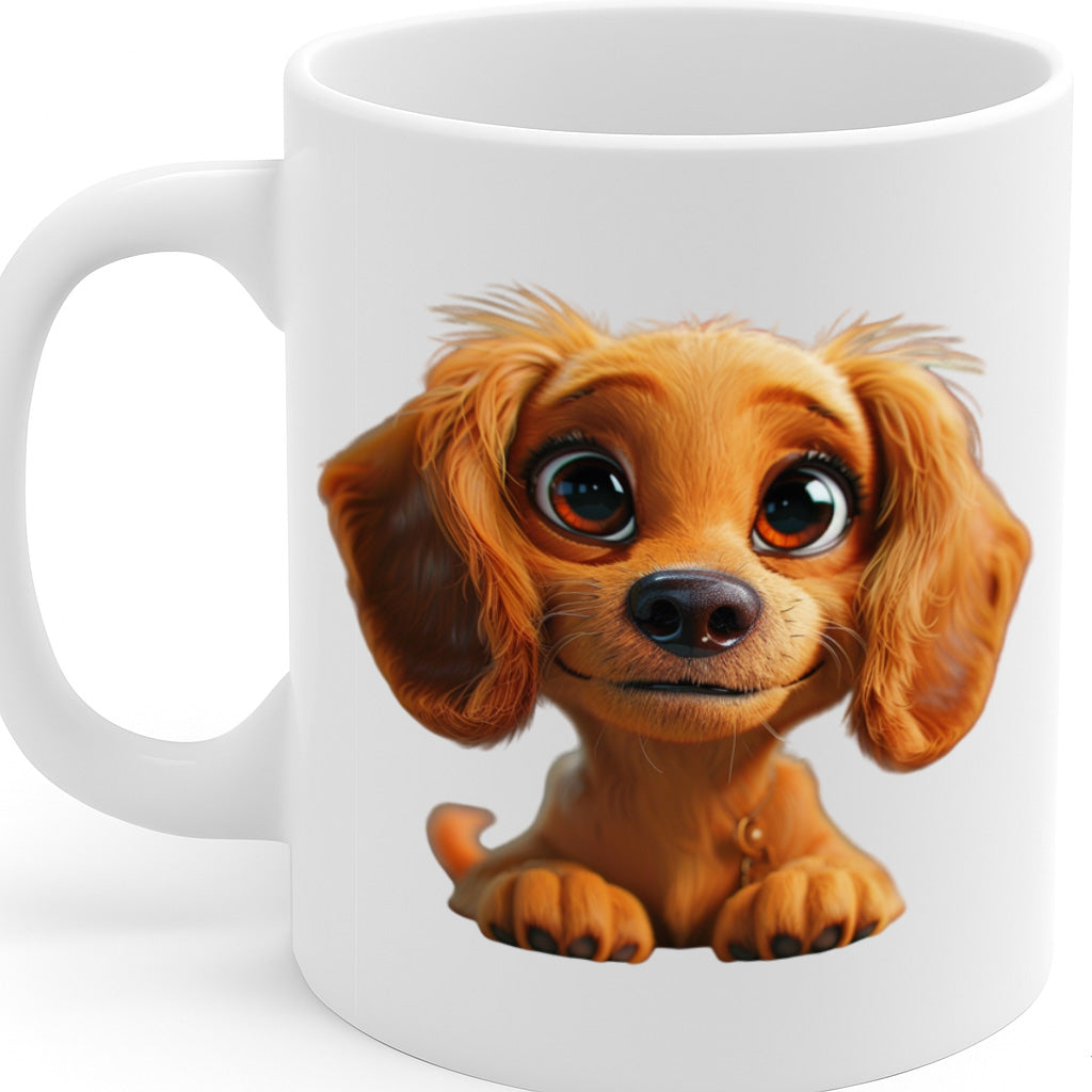 Cute Puppy Dog Coffee Mug – 11oz White Ceramic Mug, Adorable Big-Eyed Puppy Illustration, Dog Lover Gift, Pet Lover Mug – Design MG6841