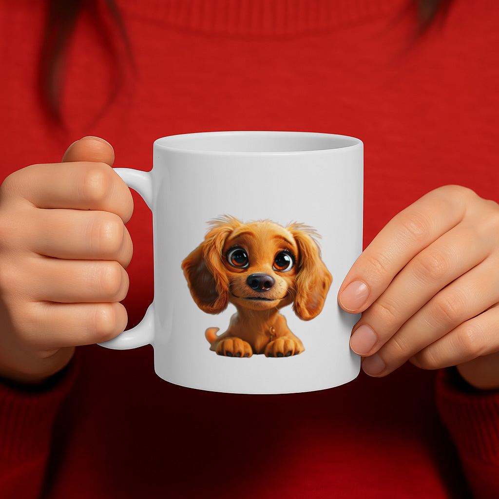 Cute Puppy Dog Coffee Mug – 11oz White Ceramic Mug, Adorable Big-Eyed Puppy Illustration, Dog Lover Gift, Pet Lover Mug – Design MG6841