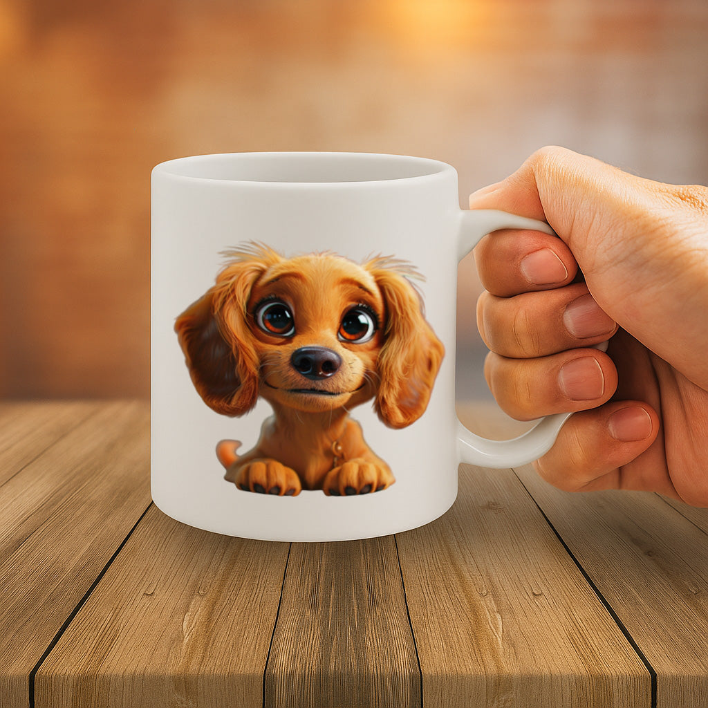 Cute Puppy Dog Coffee Mug – 11oz White Ceramic Mug, Adorable Big-Eyed Puppy Illustration, Dog Lover Gift, Pet Lover Mug – Design MG6841