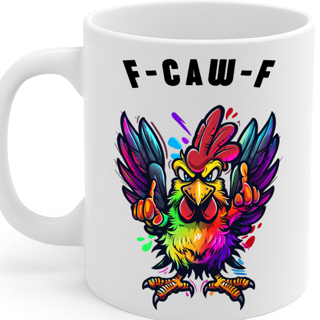 Funny Chicken Coffee Mug – 11oz White Ceramic Mug, Colorful Rooster Flipping the Bird Illustration, Sarcastic Humor Design,  Bold Attitude Mug – Design MG6844
