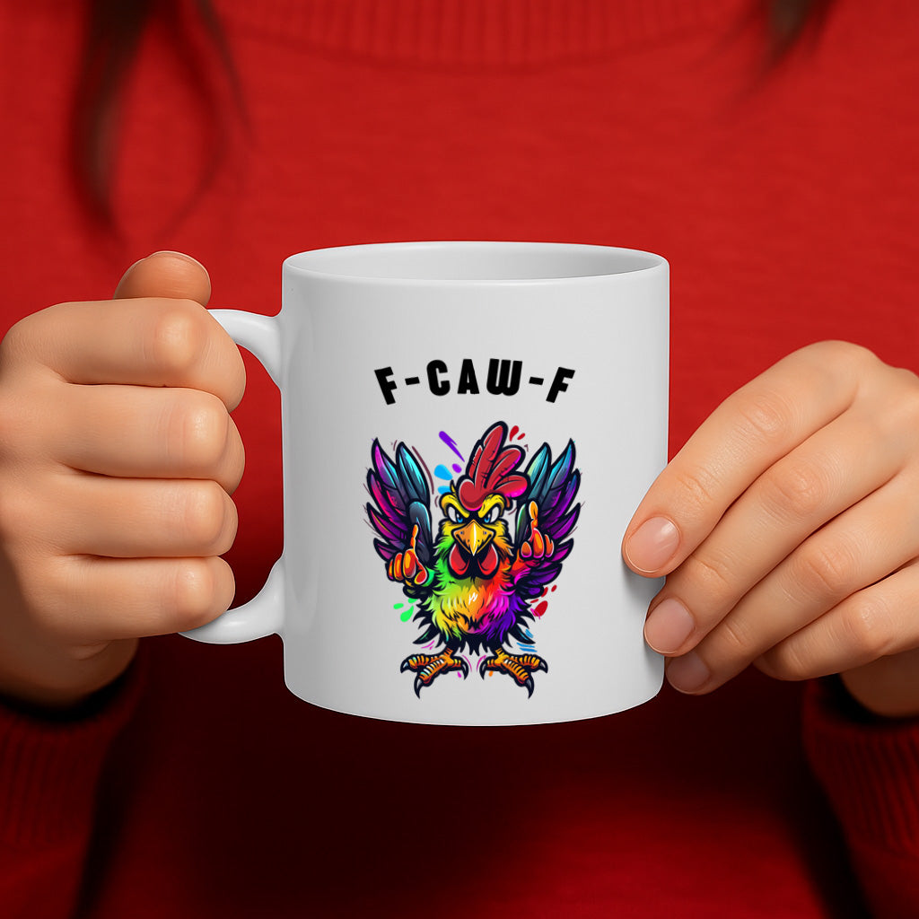 Funny Chicken Coffee Mug – 11oz White Ceramic Mug, Colorful Rooster Flipping the Bird Illustration, Sarcastic Humor Design,  Bold Attitude Mug – Design MG6844