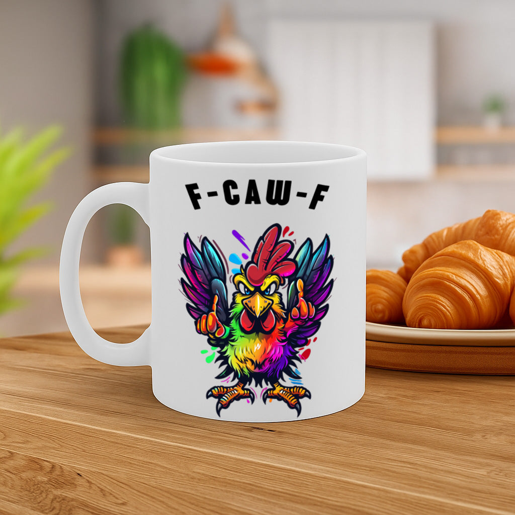 Funny Chicken Coffee Mug – 11oz White Ceramic Mug, Colorful Rooster Flipping the Bird Illustration, Sarcastic Humor Design,  Bold Attitude Mug – Design MG6844