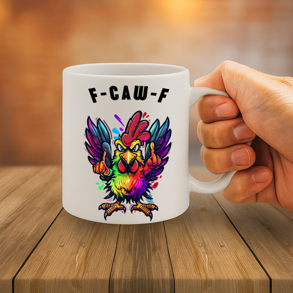 Funny Chicken Coffee Mug – 11oz White Ceramic Mug, Colorful Rooster Flipping the Bird Illustration, Sarcastic Humor Design,  Bold Attitude Mug – Design MG6844