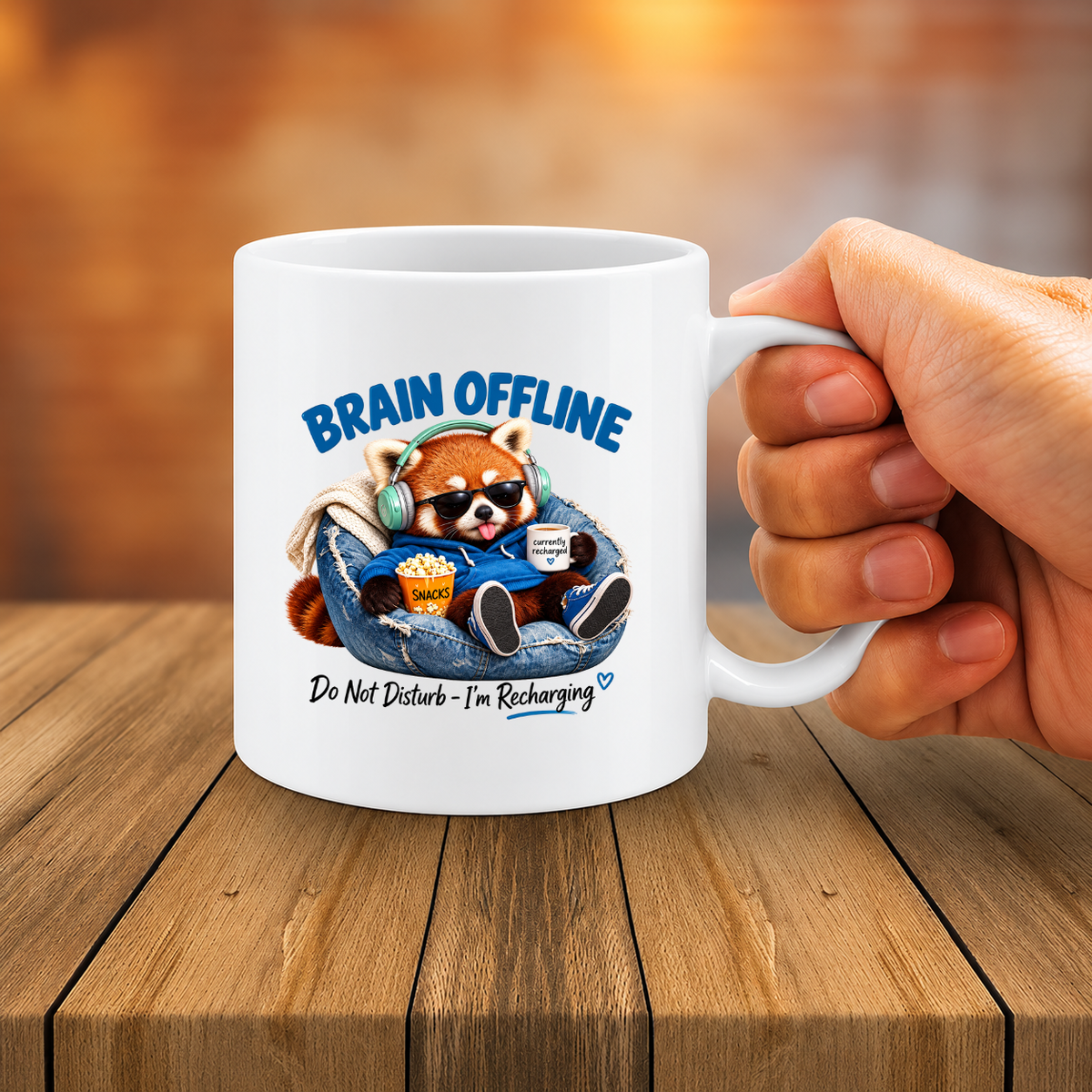 MG6906 Brain Offline Red Panda Mug, 11oz White Ceramic Coffee Cup with Do Not Disturb I'm Recharging Print, Funny Animal Design, 325ml Novelty Tea Mug for Home, Office and Coffee Breaks