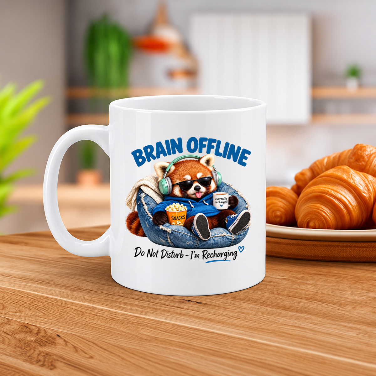 MG6906 Brain Offline Red Panda Mug, 11oz White Ceramic Coffee Cup with Do Not Disturb I'm Recharging Print, Funny Animal Design, 325ml Novelty Tea Mug for Home, Office and Coffee Breaks