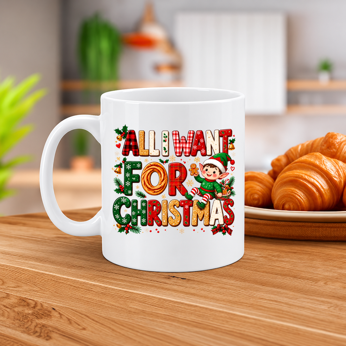 MG6913 Elf Delivery Crew Christmas Mug, 11oz White Ceramic Coffee Cup with Cute Santa Elf, Festive Gifts and Candy Cane Print, 325ml Novelty Tea Mug for Christmas Holidays, Home and Office