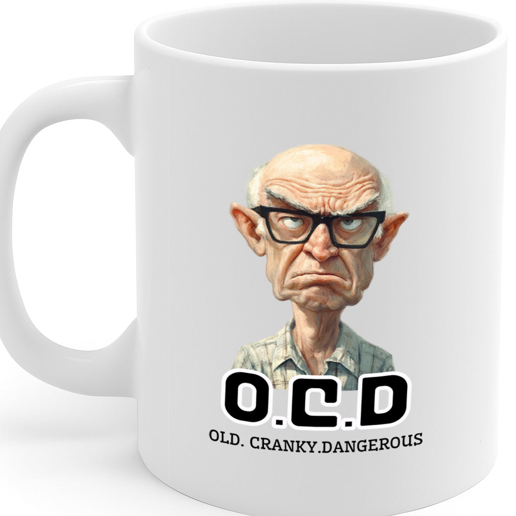 Hilarious OCD Mug Featuring a Grumpy Old Man – "Old. Cranky. Dangerous." Design – Dishwasher & Microwave Safe – 325ml Gift for Humor Lovers – MG6630