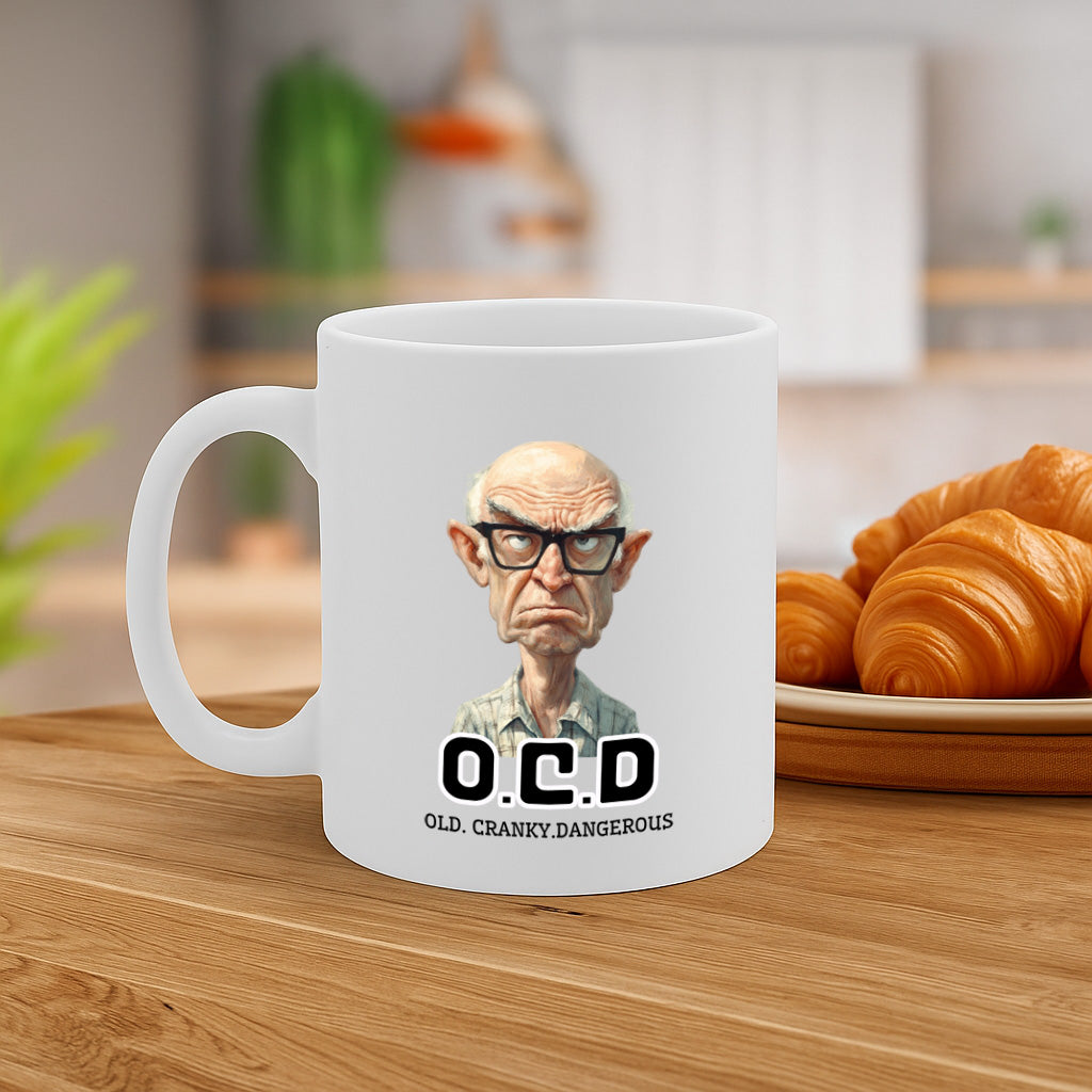 Hilarious OCD Mug Featuring a Grumpy Old Man – "Old. Cranky. Dangerous." Design – Dishwasher & Microwave Safe – 325ml Gift for Humor Lovers – MG6630