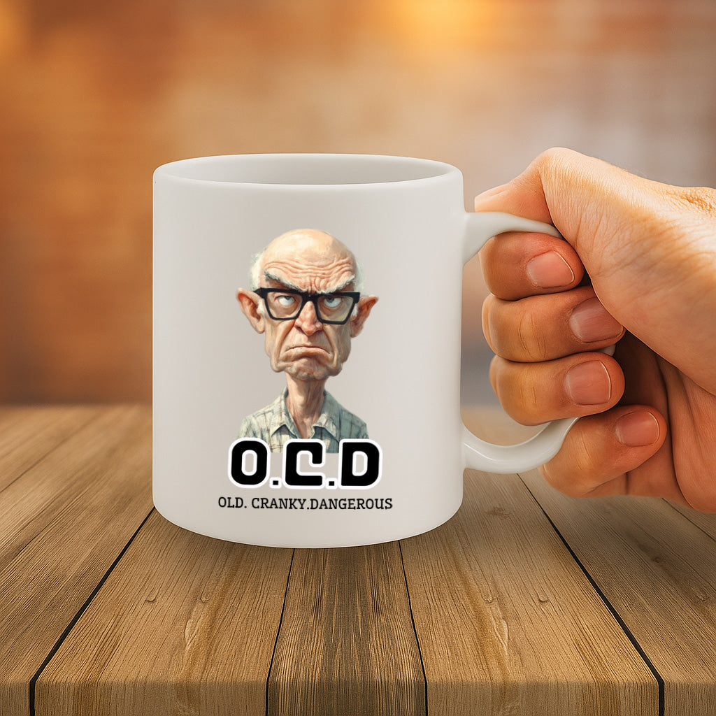 Hilarious OCD Mug Featuring a Grumpy Old Man – "Old. Cranky. Dangerous." Design – Dishwasher & Microwave Safe – 325ml Gift for Humor Lovers – MG6630
