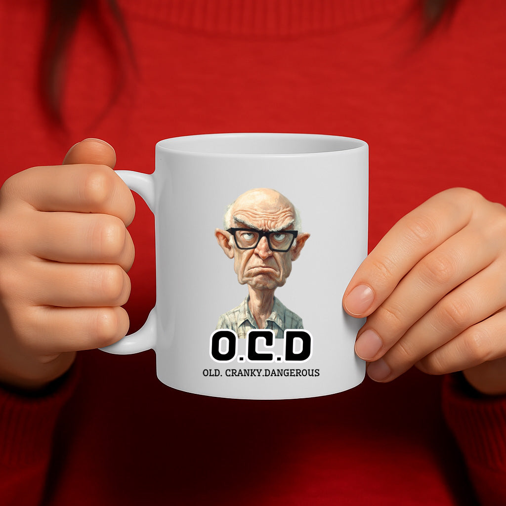 Hilarious OCD Mug Featuring a Grumpy Old Man – "Old. Cranky. Dangerous." Design – Dishwasher & Microwave Safe – 325ml Gift for Humor Lovers – MG6630