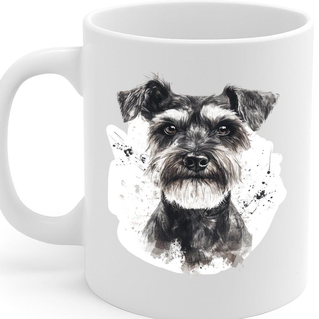 Adorable Schnauzer Dog Watercolor Art White Ceramic Coffee Mug with Large Handle, Dishwasher & Microwave Safe, 325ml (11 oz) Size – MG6619