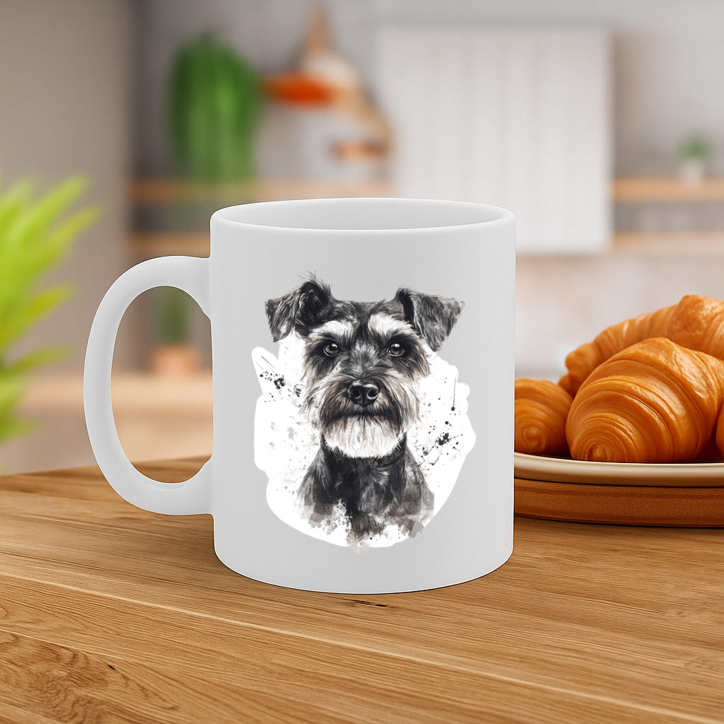 Adorable Schnauzer Dog Watercolor Art White Ceramic Coffee Mug with Large Handle, Dishwasher & Microwave Safe, 325ml (11 oz) Size – MG6619