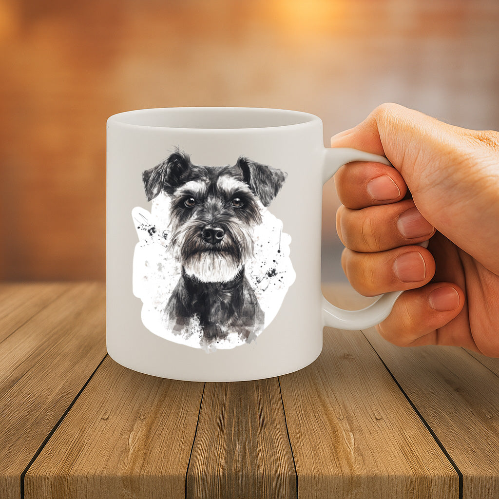 Adorable Schnauzer Dog Watercolor Art White Ceramic Coffee Mug with Large Handle, Dishwasher & Microwave Safe, 325ml (11 oz) Size – MG6619