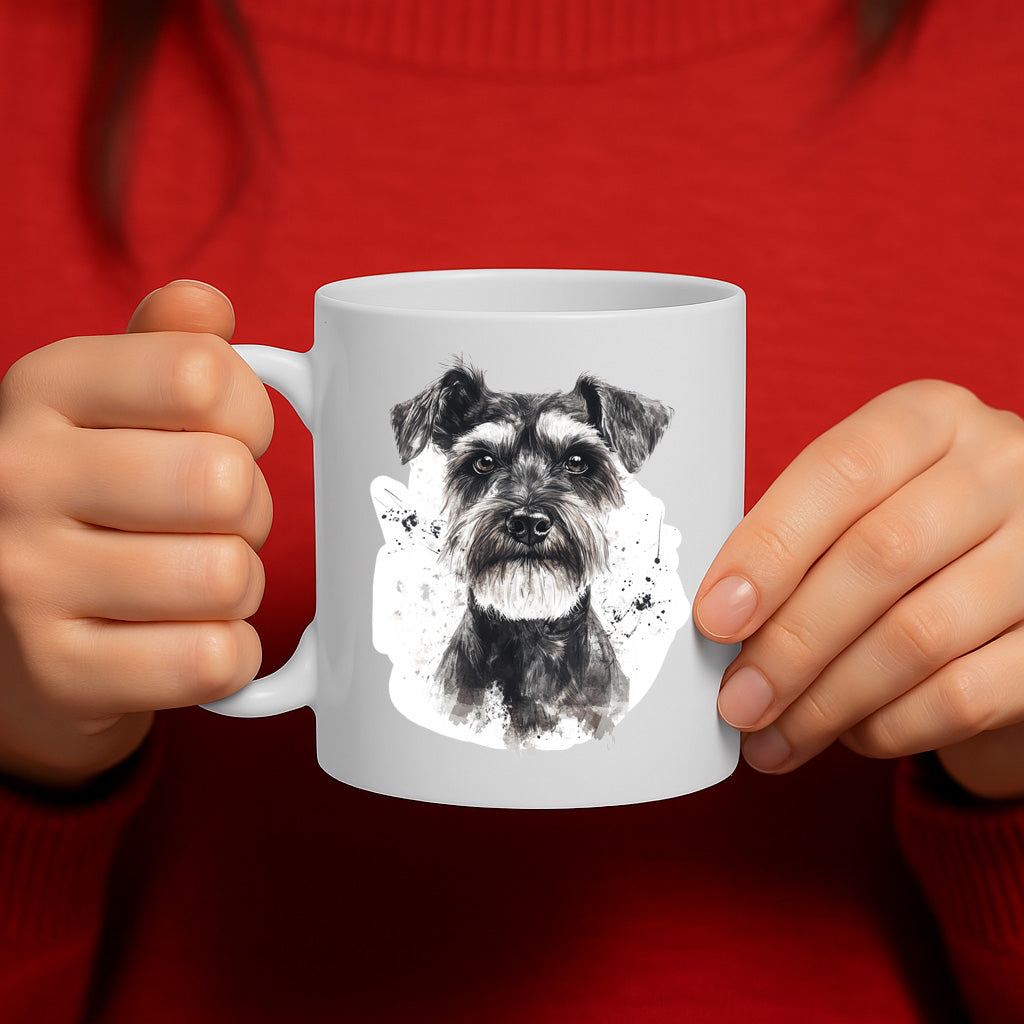 Adorable Schnauzer Dog Watercolor Art White Ceramic Coffee Mug with Large Handle, Dishwasher & Microwave Safe, 325ml (11 oz) Size – MG6619