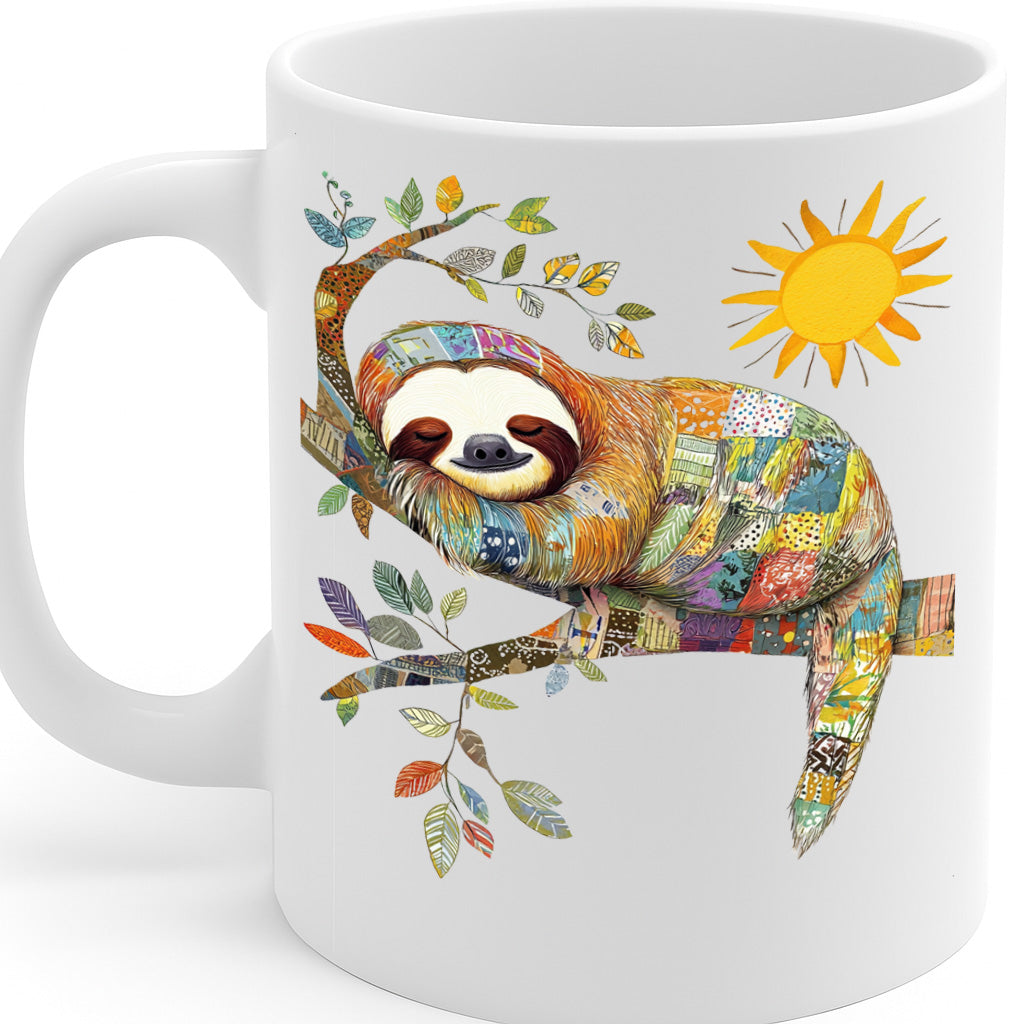 Colorful Sleeping Sloth Mug with Sunshine & Tree Branch Art – Relaxing Jungle Vibe, Whimsical Nature Gift, 11 oz Ceramic, Dishwasher & Microwave Safe – MG6616