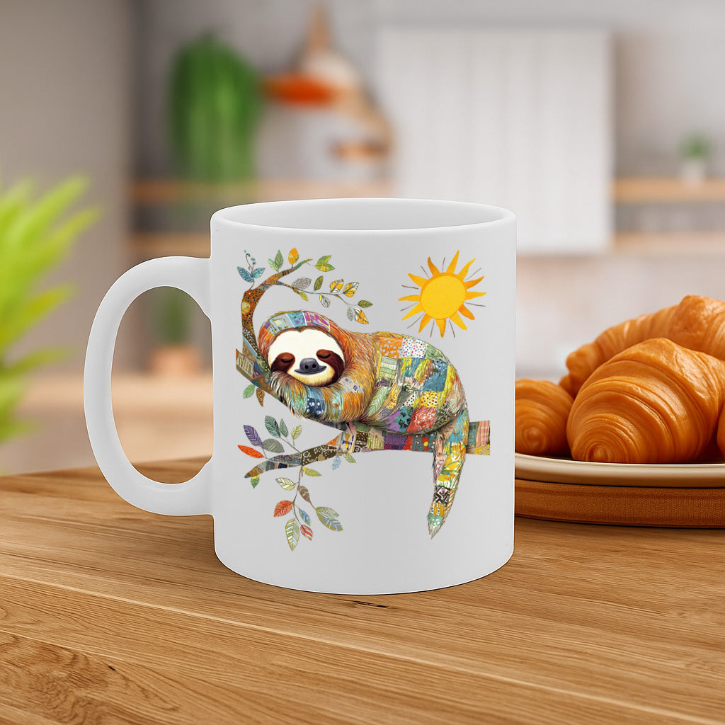 Colorful Sleeping Sloth Mug with Sunshine & Tree Branch Art – Relaxing Jungle Vibe, Whimsical Nature Gift, 11 oz Ceramic, Dishwasher & Microwave Safe – MG6616