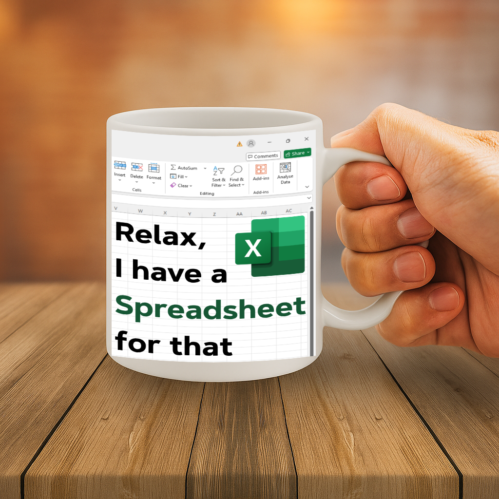 Excel Spreadsheet Humor Mug with "Relax, I Have a Spreadsheet for That" Quote – Perfect Gift for Data Nerds, Analysts, Office Heroes, 11 oz Ceramic – MG6614