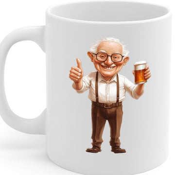 Funny Grandpa with Beer Cartoon Mug – Wholesome Thumbs-Up Design, Perfect Gift for Beer Lovers, Grandpas, Retirees, 11 oz Ceramic, Dishwasher & Microwave Safe – MG6610