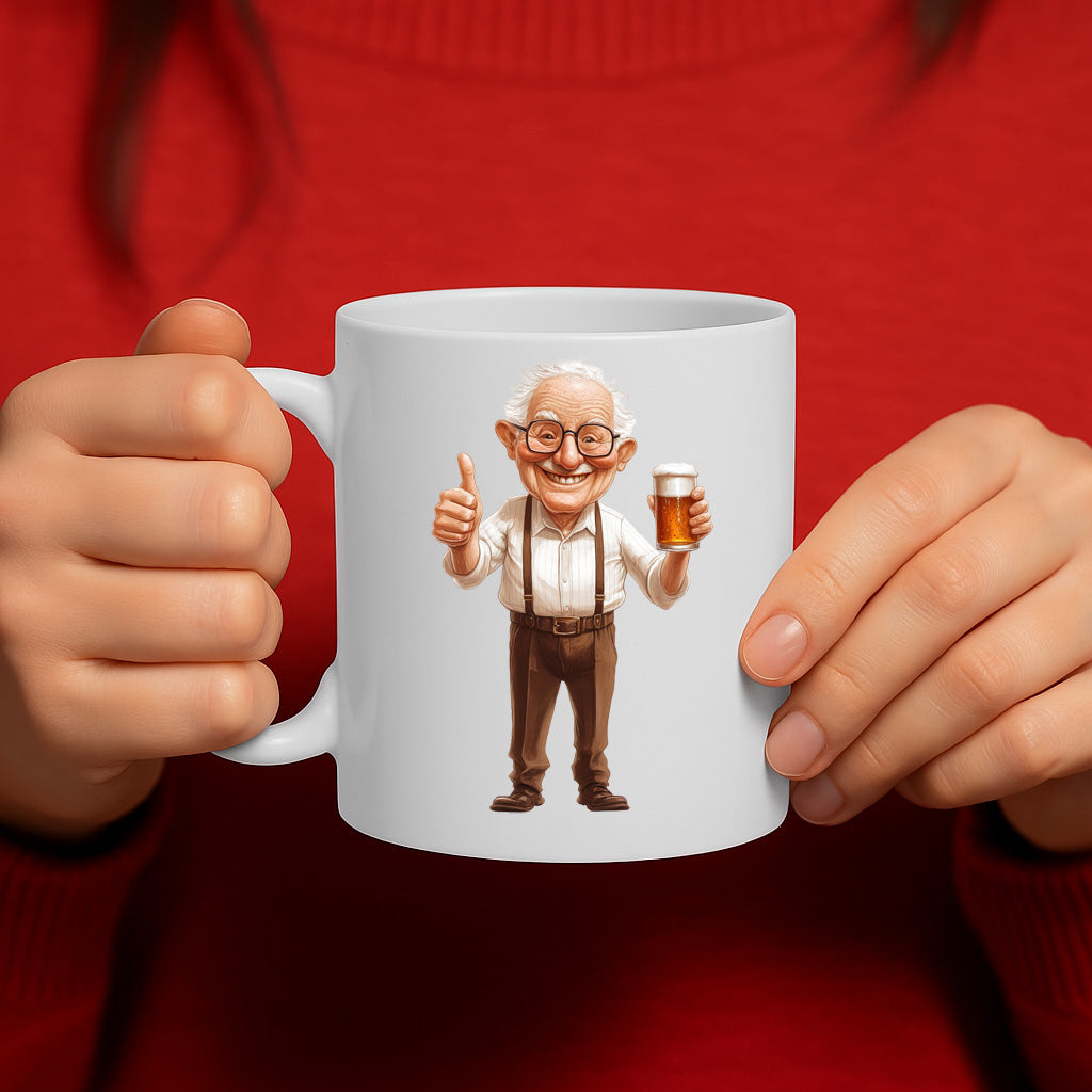 Funny Grandpa with Beer Cartoon Mug – Wholesome Thumbs-Up Design, Perfect Gift for Beer Lovers, Grandpas, Retirees, 11 oz Ceramic, Dishwasher & Microwave Safe – MG6610