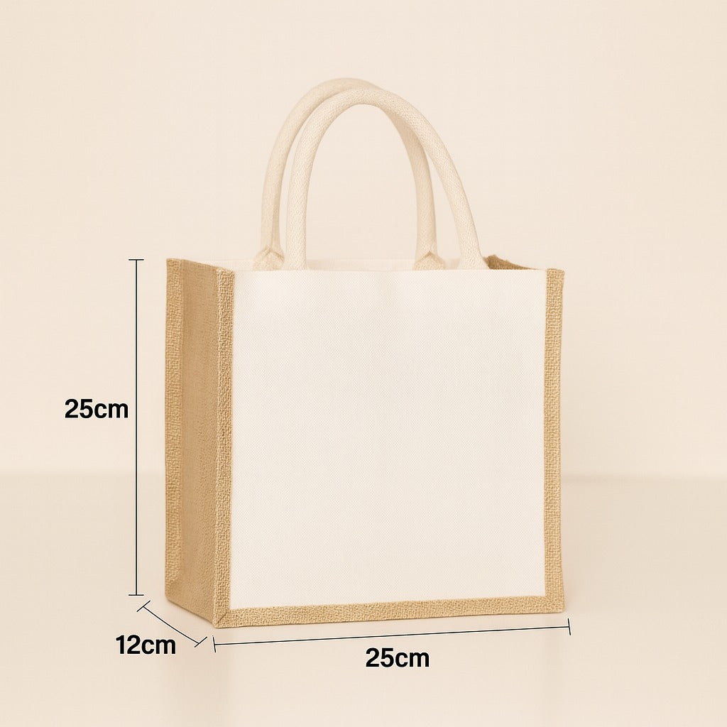 Heavy Duty Canvas and Jute Tote Bag with Thick Cotton Handles – Strong Reusable Shopping Bag for Groceries, Gifts & Daily Use (25x25x12cm)