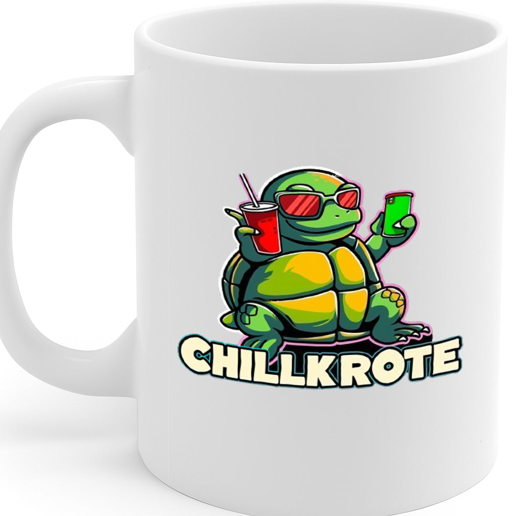 Funny Turtle Coffee Mug with Chillkrote Cartoon Design – 11oz Ceramic Cup with Comfortable C-Handle – Dishwasher and Microwave Safe – Cool Gift Idea for Animal and Coffee Lovers – MG6665