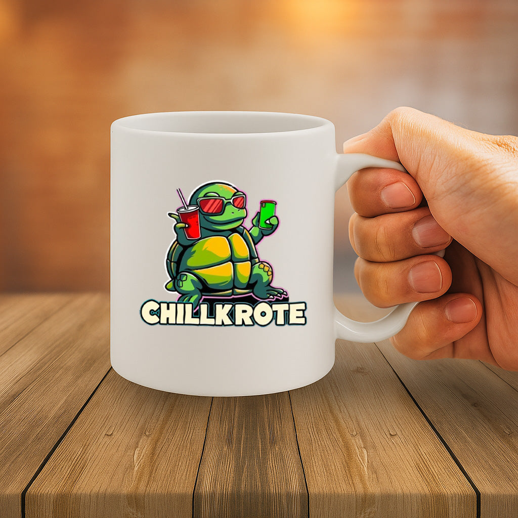 Funny Turtle Coffee Mug with Chillkrote Cartoon Design – 11oz Ceramic Cup with Comfortable C-Handle – Dishwasher and Microwave Safe – Cool Gift Idea for Animal and Coffee Lovers – MG6665