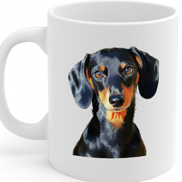 Vibrant Realistic Dachshund Dog Portrait Ceramic Coffee Mug – 325ml, Dishwasher & Microwave Safe, Cute Sausage Dog Gift for Dog Lovers – MG6661