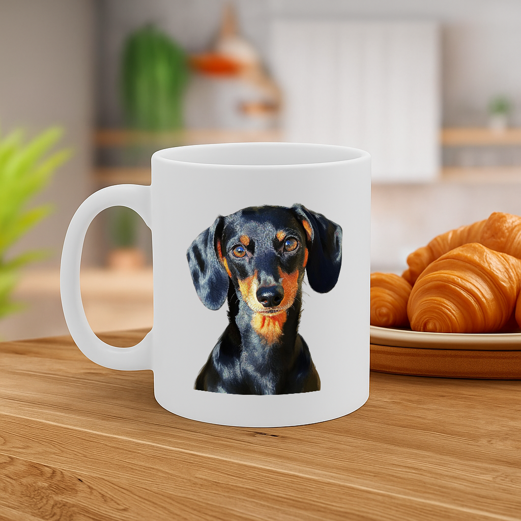 Vibrant Realistic Dachshund Dog Portrait Ceramic Coffee Mug – 325ml, Dishwasher & Microwave Safe, Cute Sausage Dog Gift for Dog Lovers – MG6661