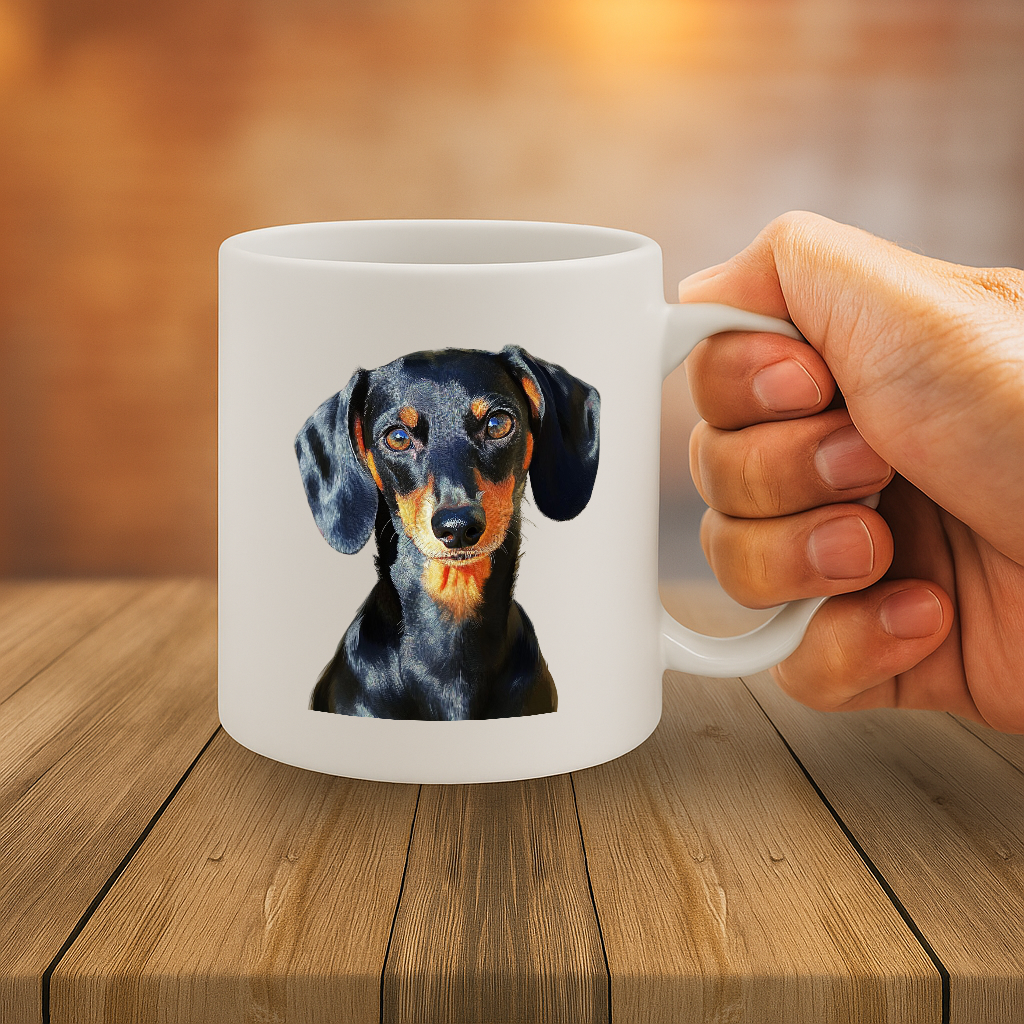 Vibrant Realistic Dachshund Dog Portrait Ceramic Coffee Mug – 325ml, Dishwasher & Microwave Safe, Cute Sausage Dog Gift for Dog Lovers – MG6661