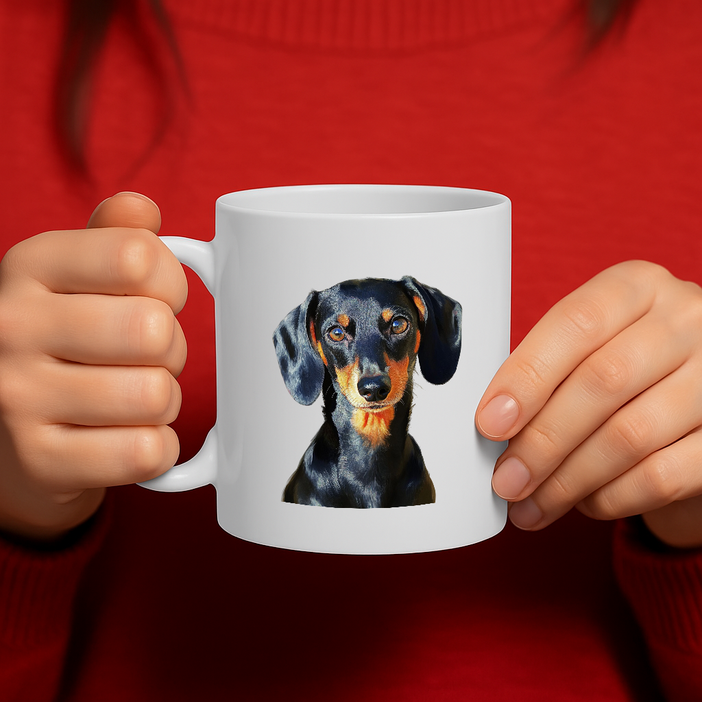 Vibrant Realistic Dachshund Dog Portrait Ceramic Coffee Mug – 325ml, Dishwasher & Microwave Safe, Cute Sausage Dog Gift for Dog Lovers – MG6661
