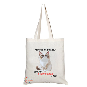 Funny Grumpy Cat Tote Bag – “You See This Face? It’s My I Don’t Care Face” Quote – Handmade, Durable, Reusable, UK-Printed Shoulder Bag – TB2211