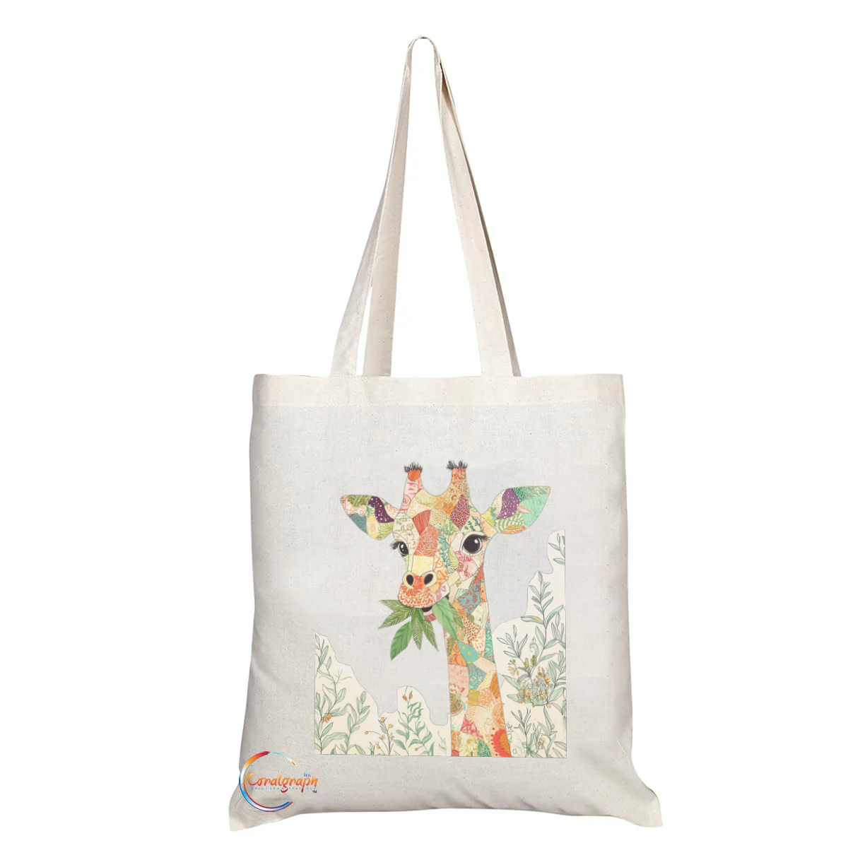 Colorful Patchwork Giraffe Tote Bag – Handmade in the UK, Reusable Eco-Friendly Animal Print Shoulder Bag for Nature & Wildlife Lovers – TB2216