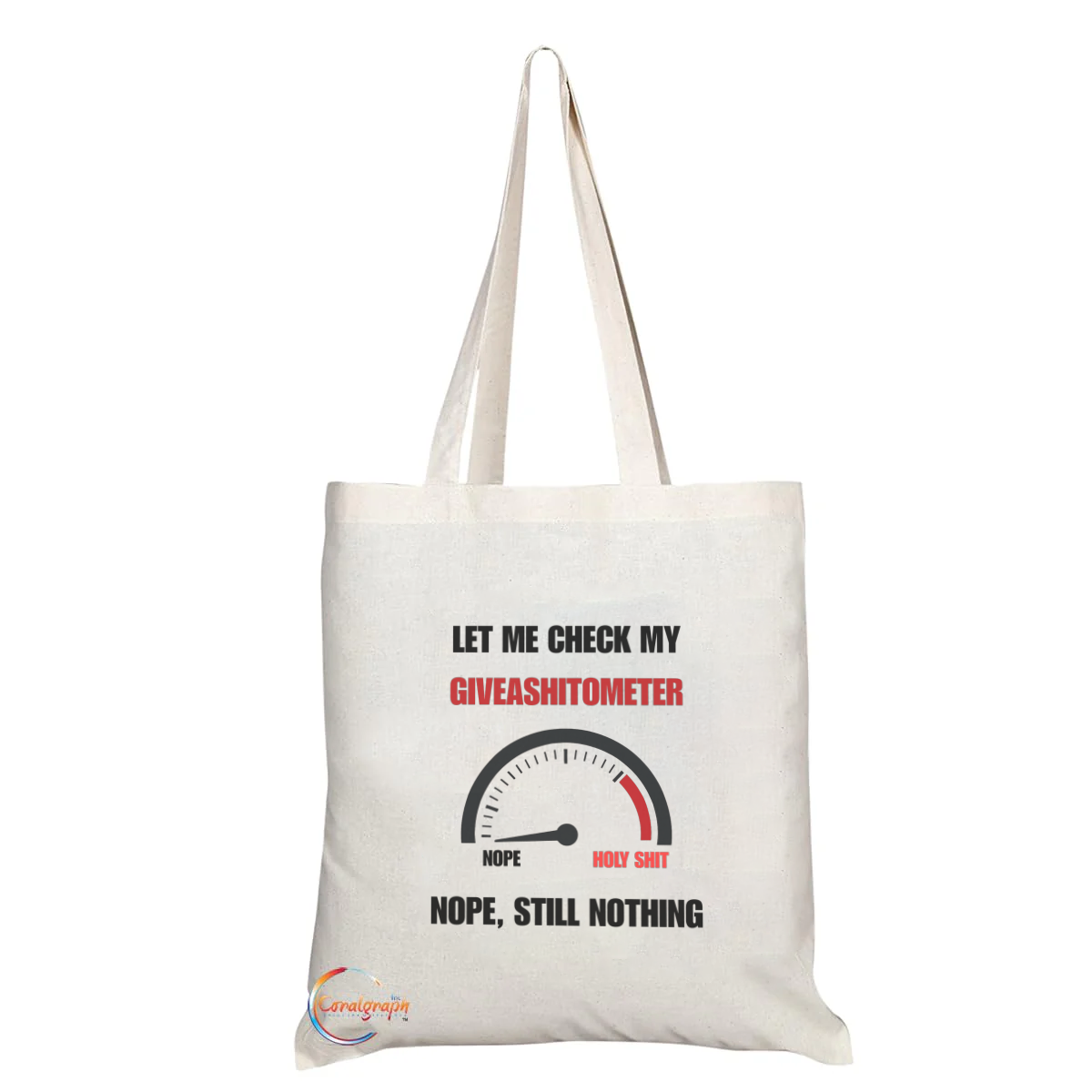 Funny “Giveashitometer” Quote Tote Bag – Handmade in the UK, Reusable Eco-Friendly Shoulder Bag with Sarcastic Meter Print – TB2218