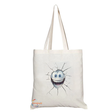 Funny Joyful Face Cracking Through Tote Bag – Handmade in the UK, Durable & Ethically Printed Fabric Shopper with Comic 3D Smile Design – TB2222
