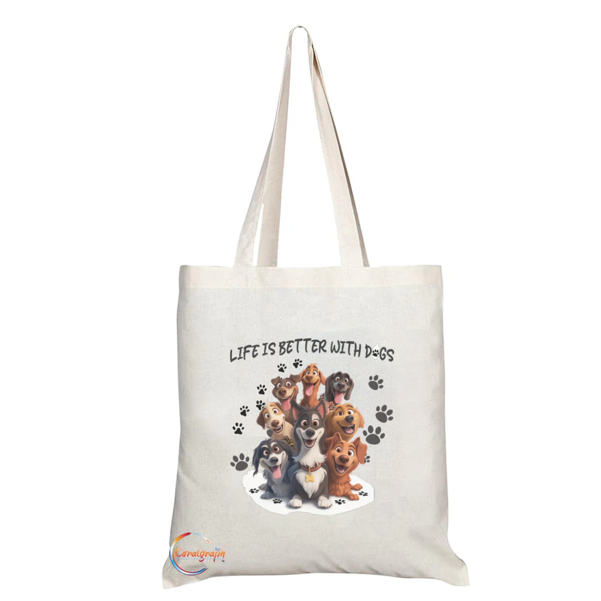 Life Is Better With Dogs Tote Bag – Handmade UK Printed Shoulder Bag for Dog Lovers, Durable Eco-Friendly Reusable Gift Shopper – TB2233