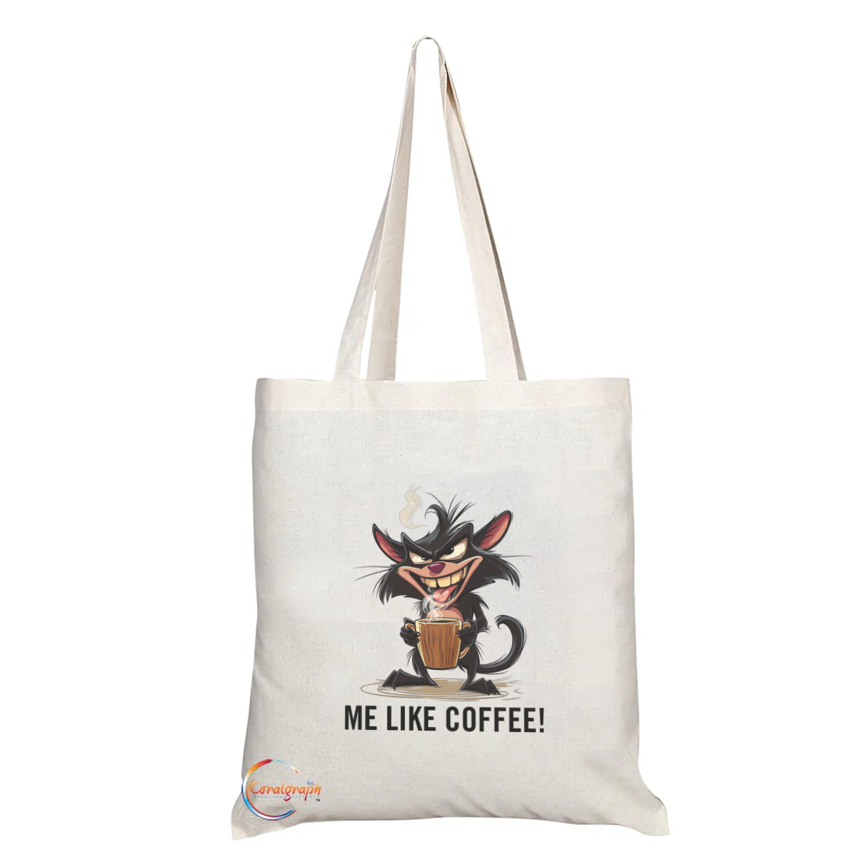 "Me Like Coffee" Tote Bag – Handmade UK Reusable Shoulder Bag for Caffeine Lovers, Funny Cat Design Gift – TB2225