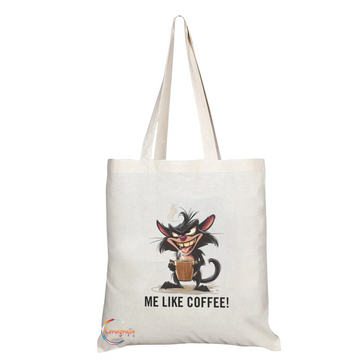 "Me Like Coffee" Tote Bag – Handmade UK Reusable Shoulder Bag for Caffeine Lovers, Funny Cat Design Gift – TB2225