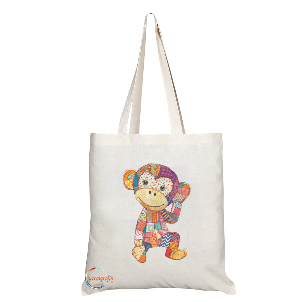 Patchwork Monkey Tote Bag – Handmade UK Eco-Friendly Shoulder Bag with Cute Animal Design – TB2226