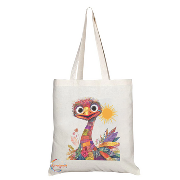 Sunny Ostrich Tote Bag – Vibrant Patchwork Bird with Sun Design – TB2244